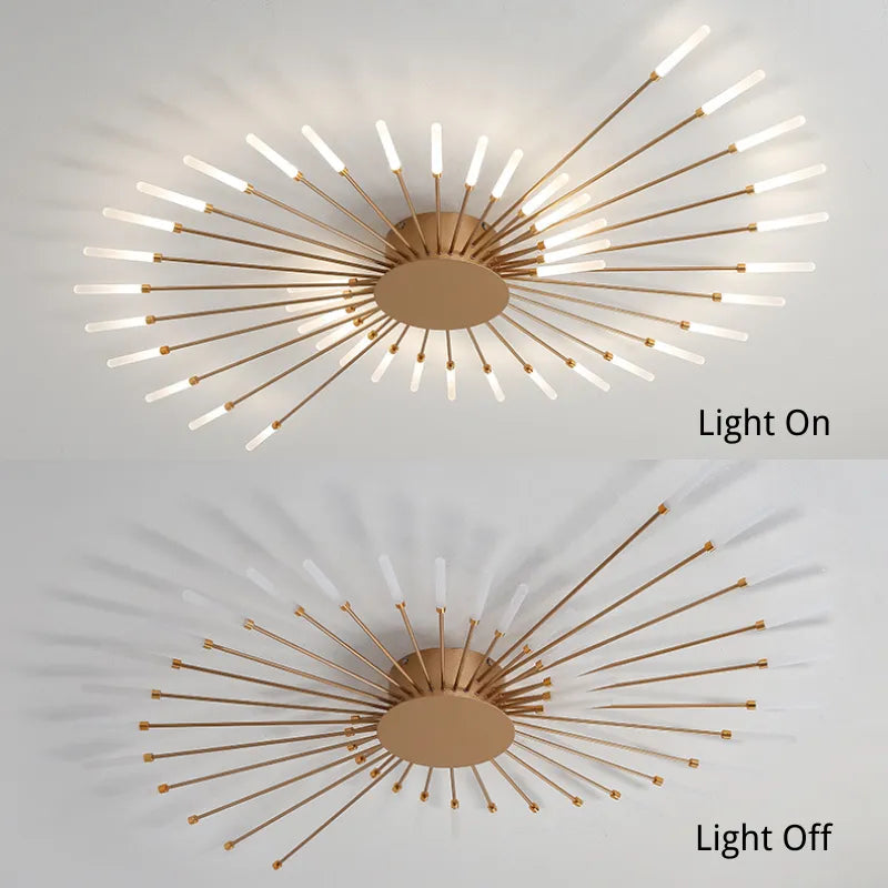 Wesley Flush-Mount Ceiling Light Fireworks, Black/Gold - Lamp Copper