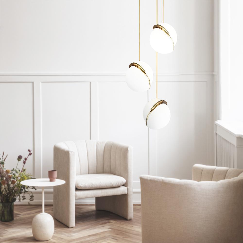 Waegnuvyt Sliced Globe White Metal Pendant Light - Lamp Copper