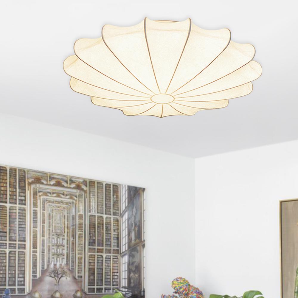 Lunari Mid-Century Modern Silk Flush Mount Light - Lamp Copper