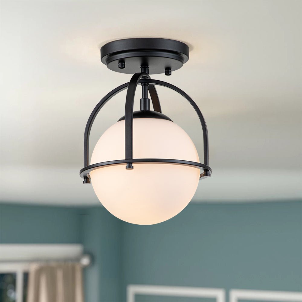 Ljomun Opal Glass Sphere Semi-Flush Mount - Lamp Copper