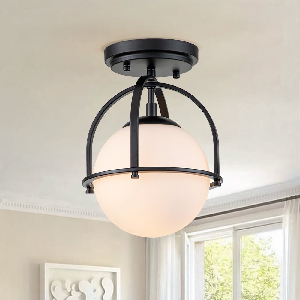 Ljomun Opal Glass Sphere Semi-Flush Mount - Lamp Copper