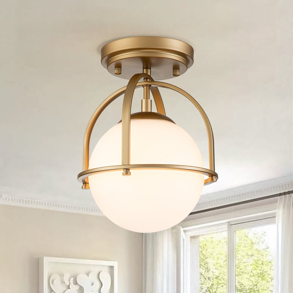 Ljomun Opal Glass Sphere Semi-Flush Mount - Lamp Copper