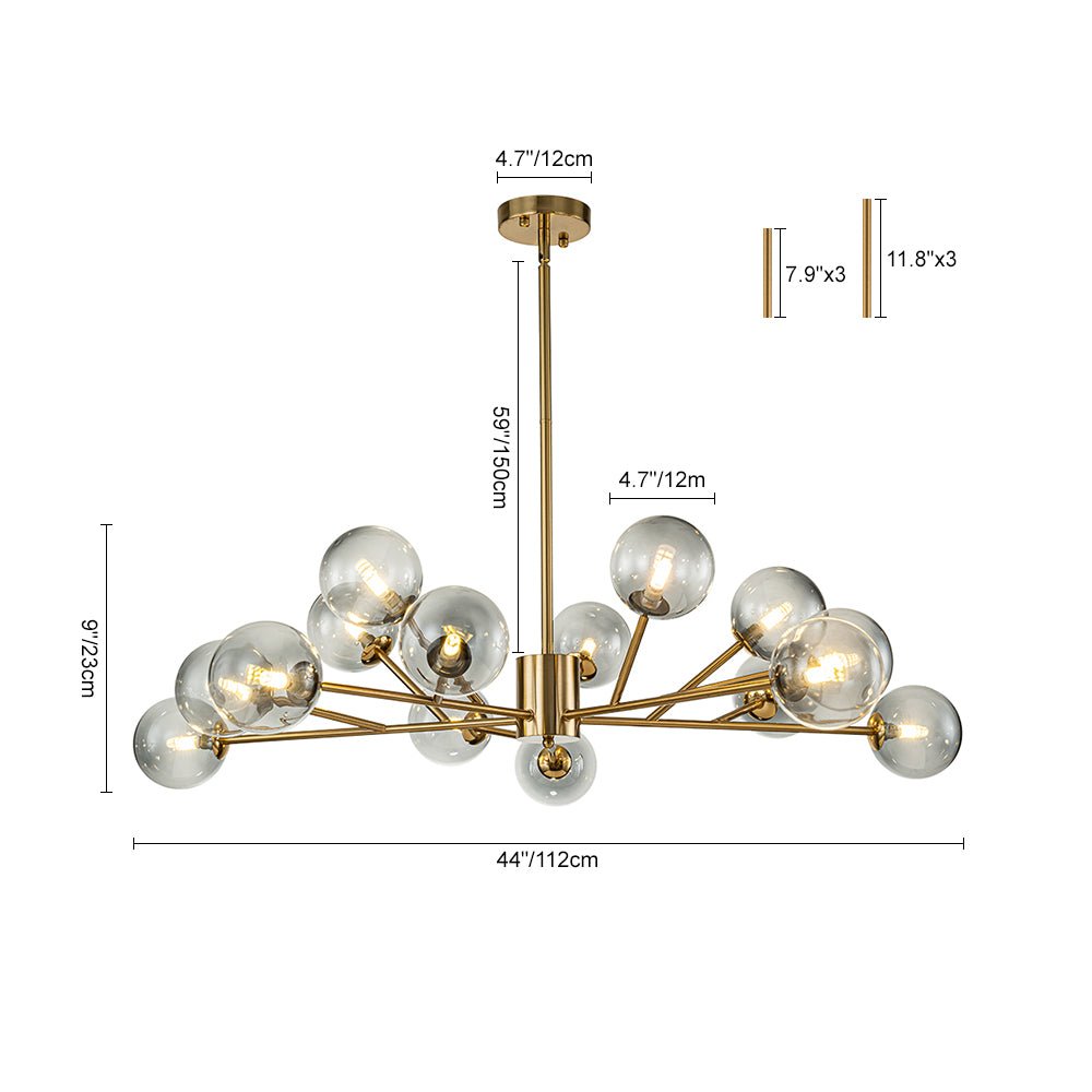 Ornuli Scandinavian Smoked Glass Chandelier - Lamp Copper
