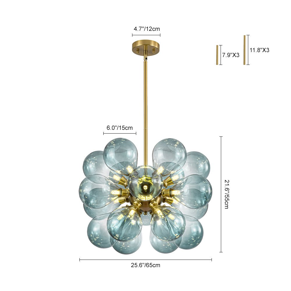 Odin Scandinavian Blue Glass Chandelier - Lamp Copper