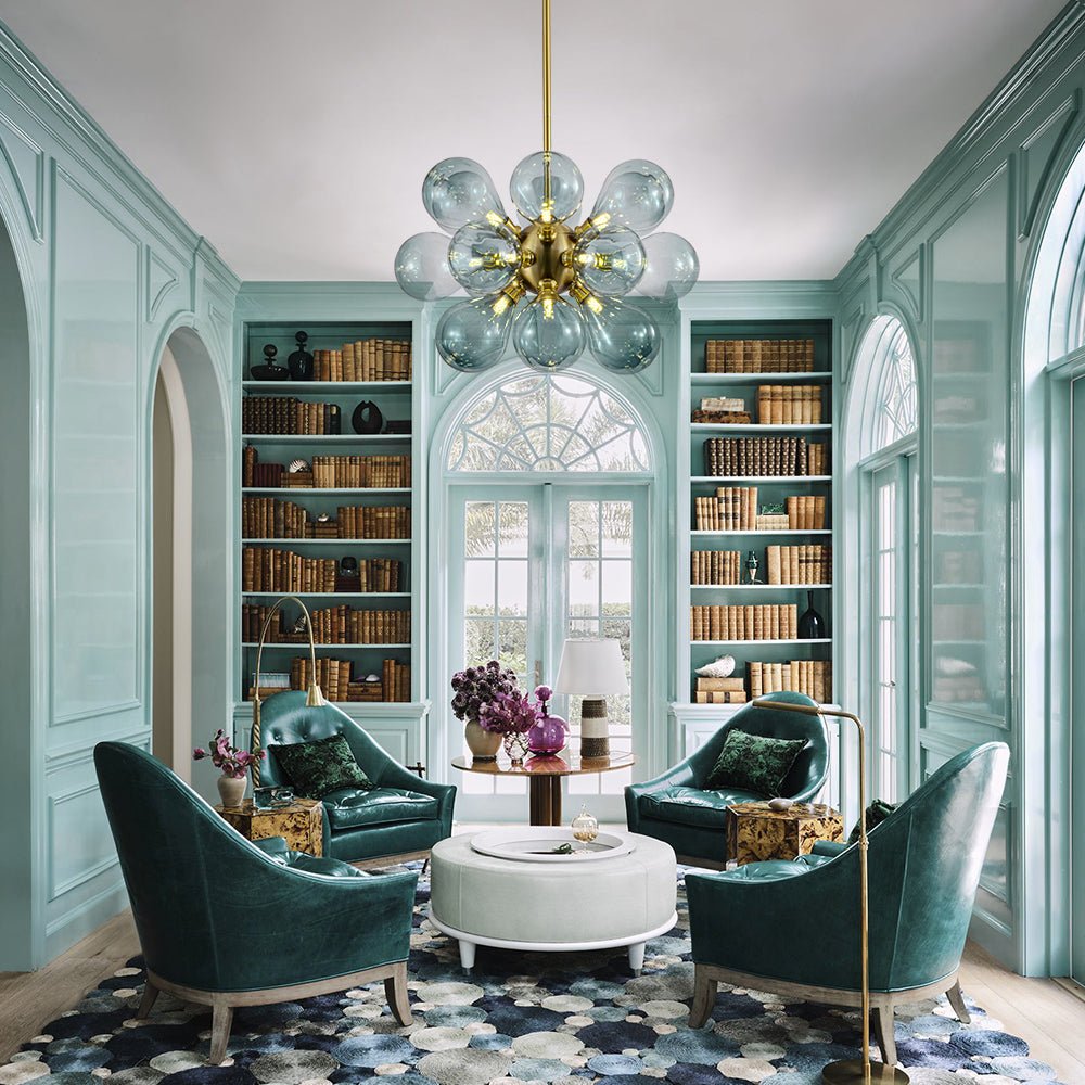 Odin Scandinavian Blue Glass Chandelier - Lamp Copper