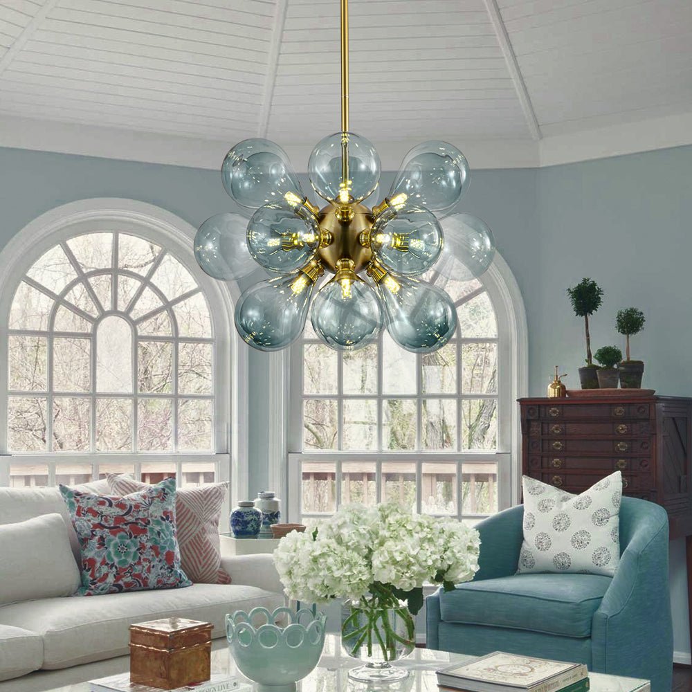 Odin Scandinavian Blue Glass Chandelier - Lamp Copper