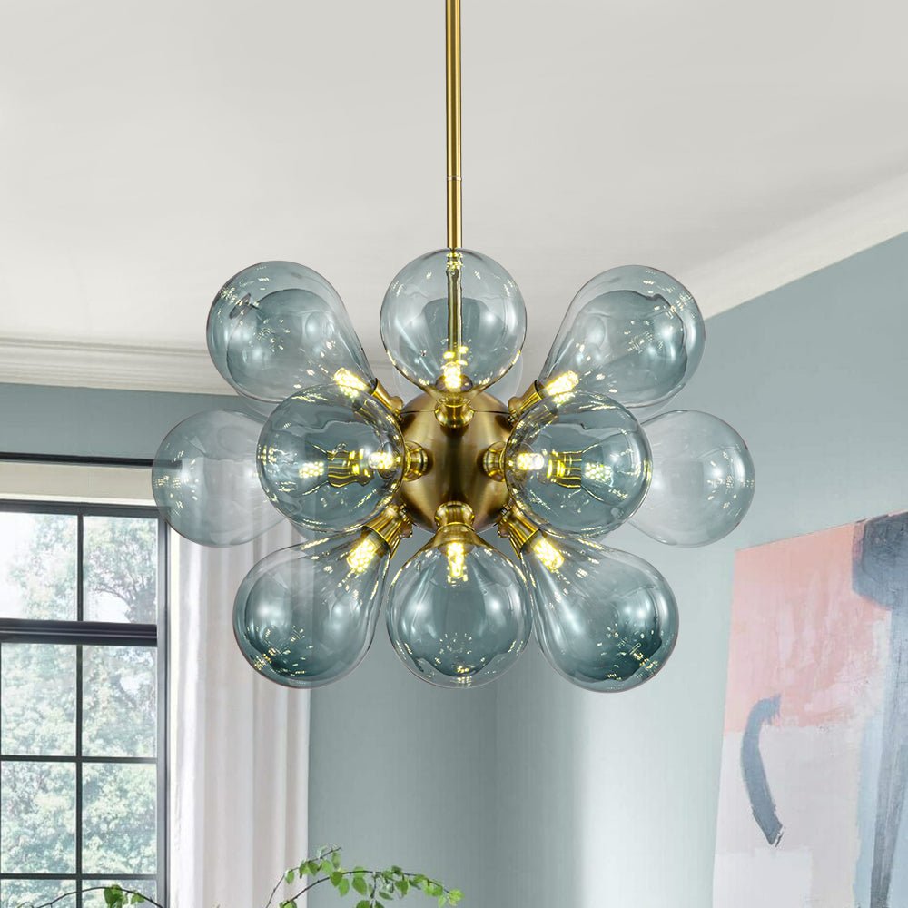 Odin Scandinavian Blue Glass Chandelier - Lamp Copper