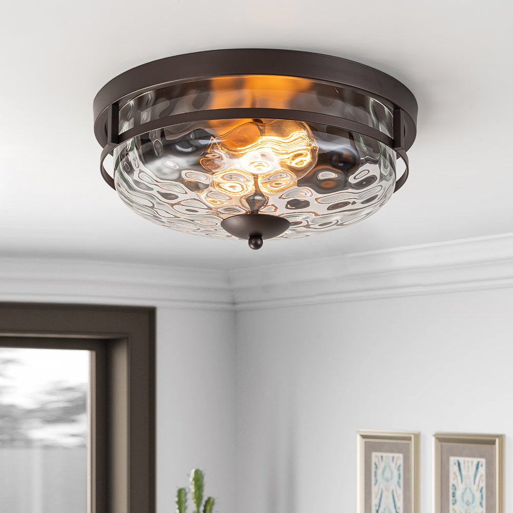 Norvia Minimalist Glass Flush Mount Ceiling Light - Lamp Copper
