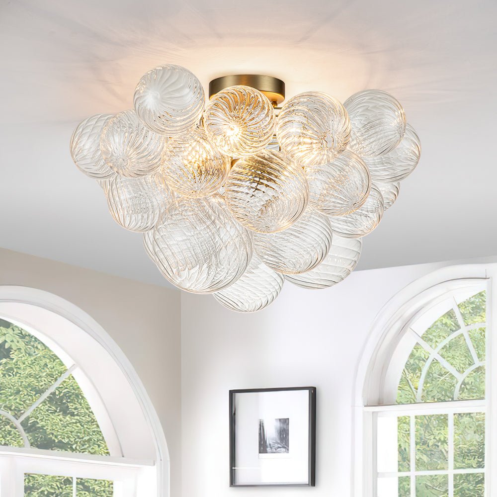 Brillia Modern Glass Bubble Semi Flush Chandelier - Lamp Copper