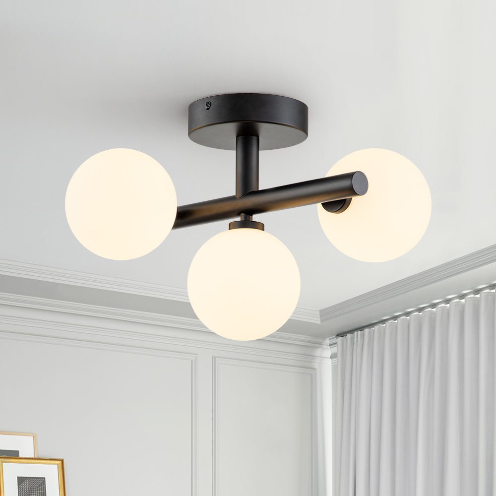 Nordvind Modern Opal Glass Semi Flush Mount Ceiling Light - Lamp Copper