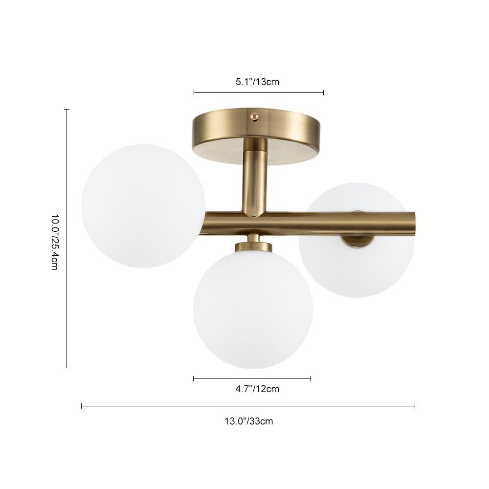 Nordvind Modern Opal Glass Semi Flush Mount Ceiling Light - Lamp Copper