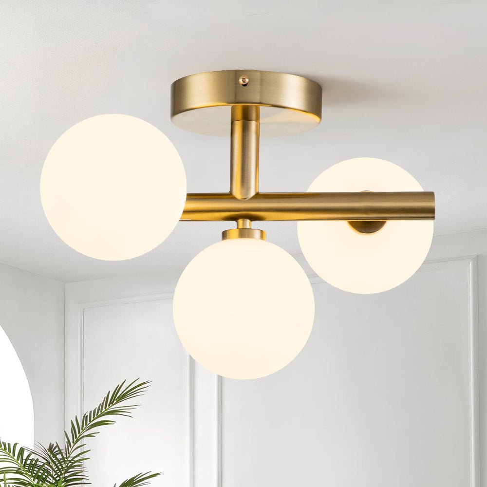 Nordvind Modern Opal Glass Semi Flush Mount Ceiling Light - Lamp Copper