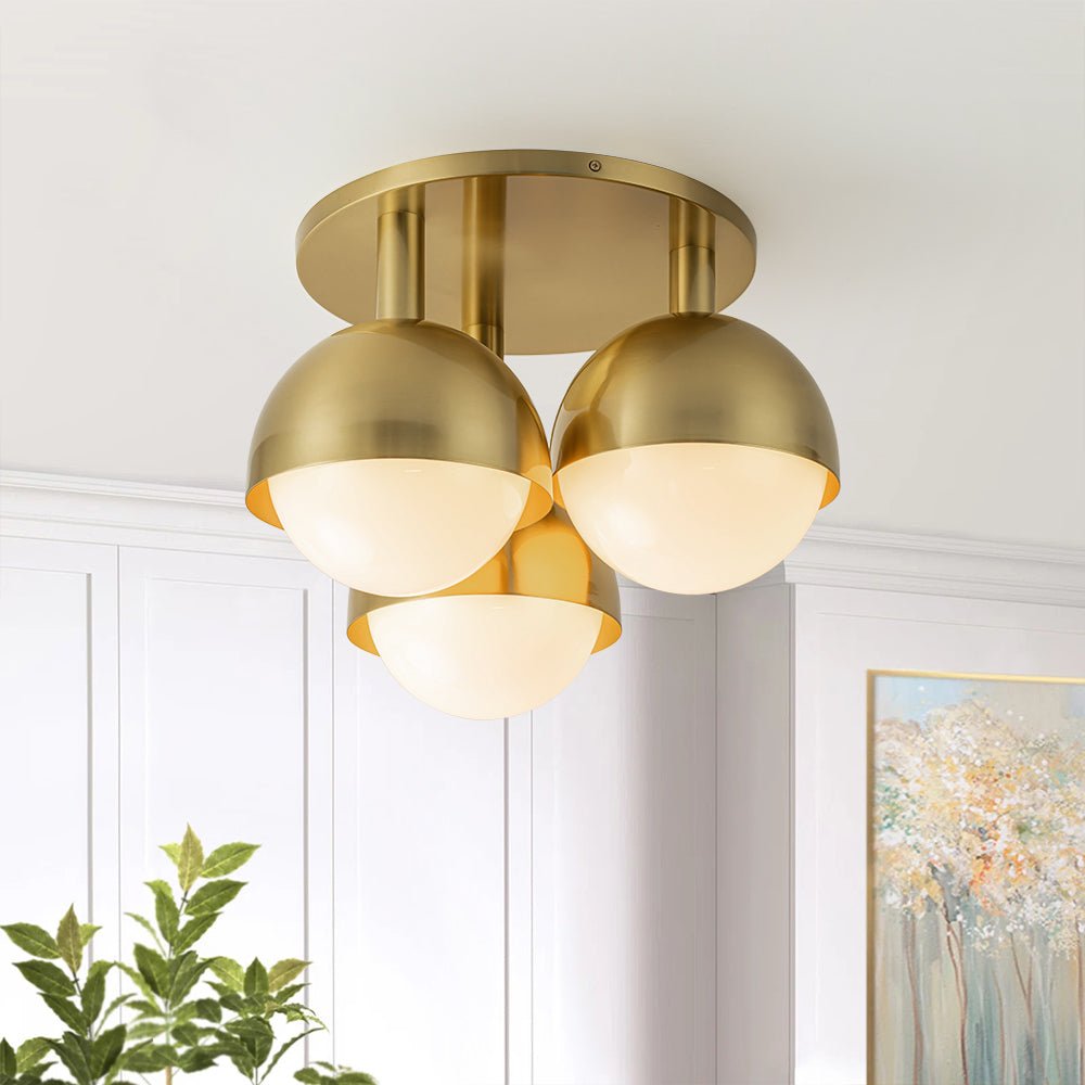 Pustur Minimalist Opal Glass Semi Flush Mount Light - Lamp Copper