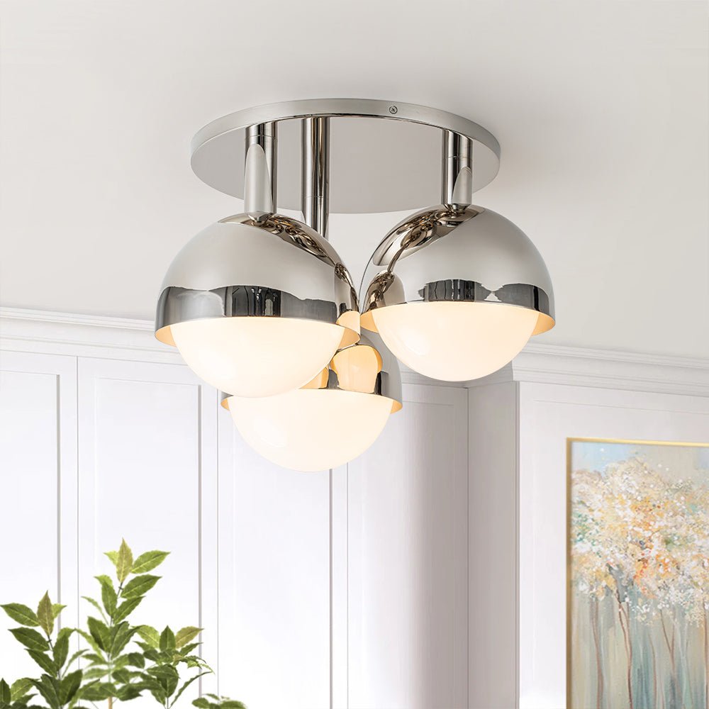 Pustur Minimalist Opal Glass Semi Flush Mount Light - Lamp Copper