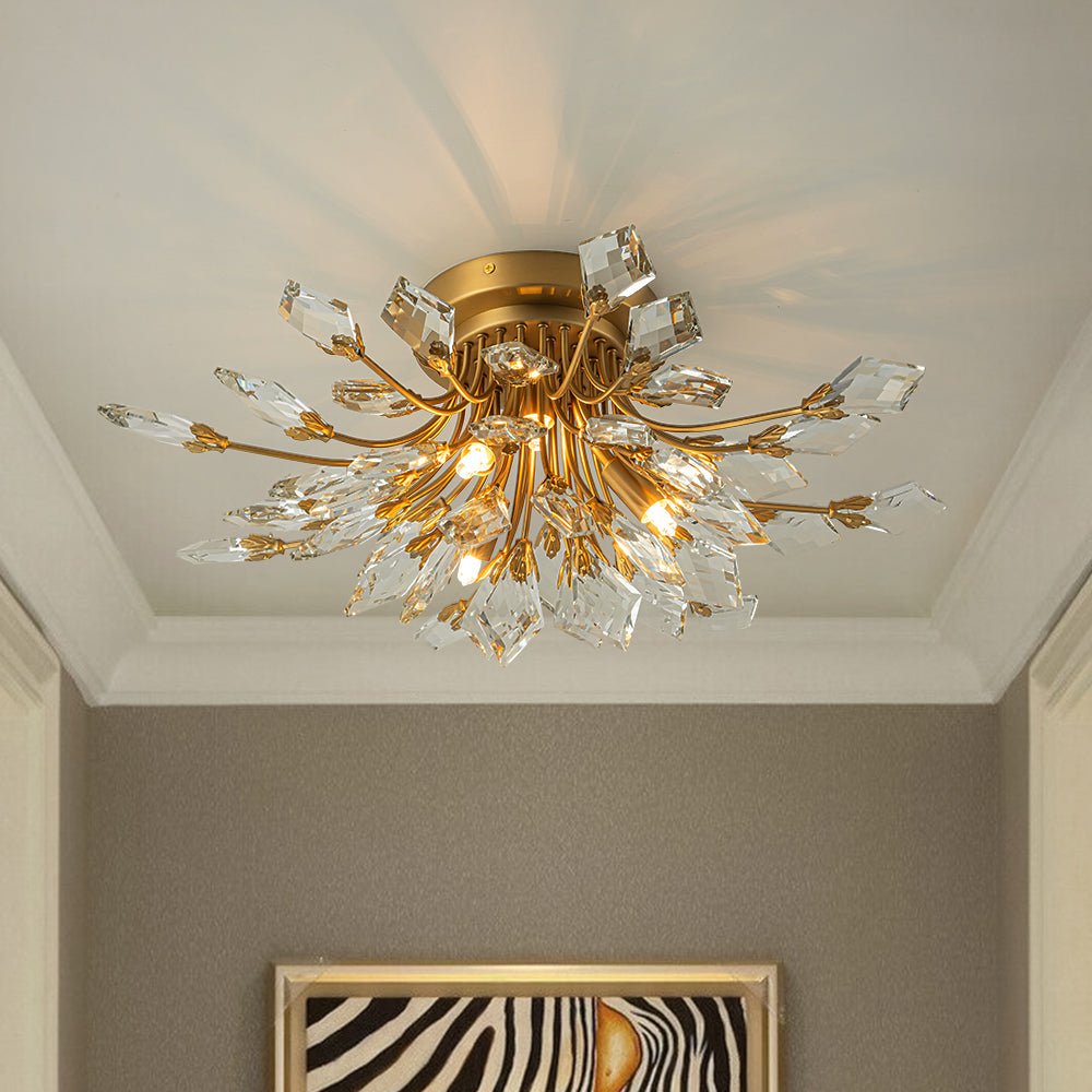 Himindró Bloom Metal Crystal Semi Flush Mount Light - Lamp Copper