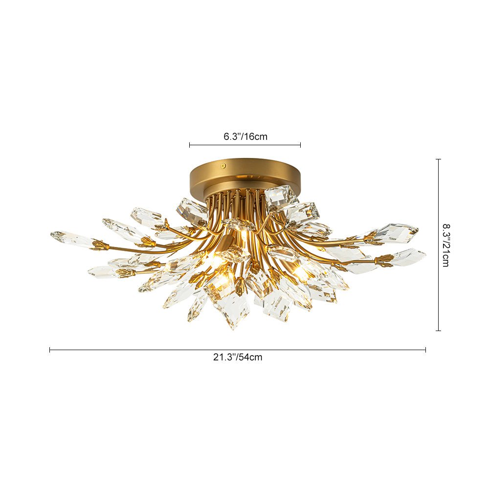 Himindró Bloom Metal Crystal Semi Flush Mount Light - Lamp Copper