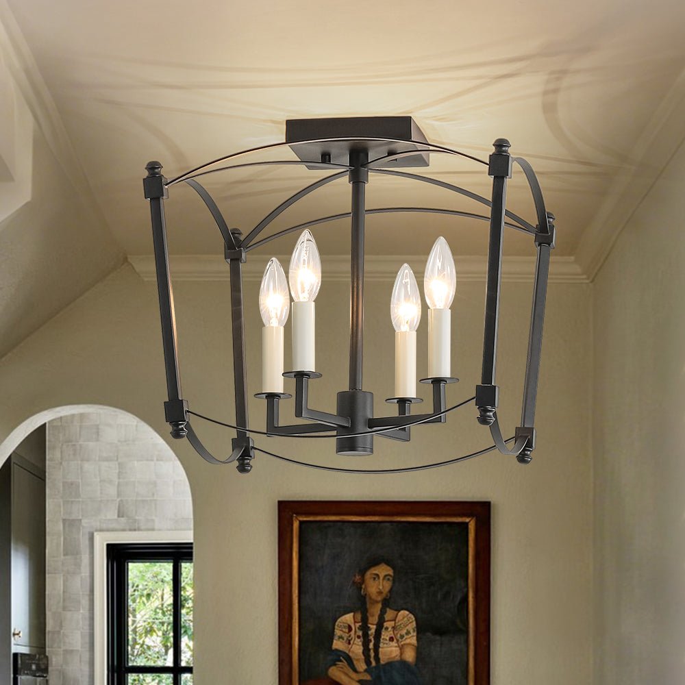 Luston Antique Candle Style Metal Semi Flush Ceiling Light - Lamp Copper