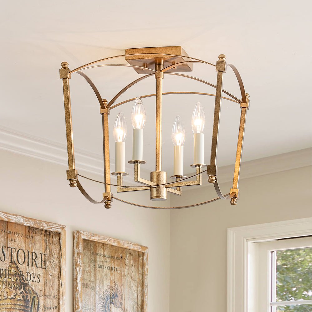 Luston Antique Candle Style Metal Semi Flush Ceiling Light - Lamp Copper
