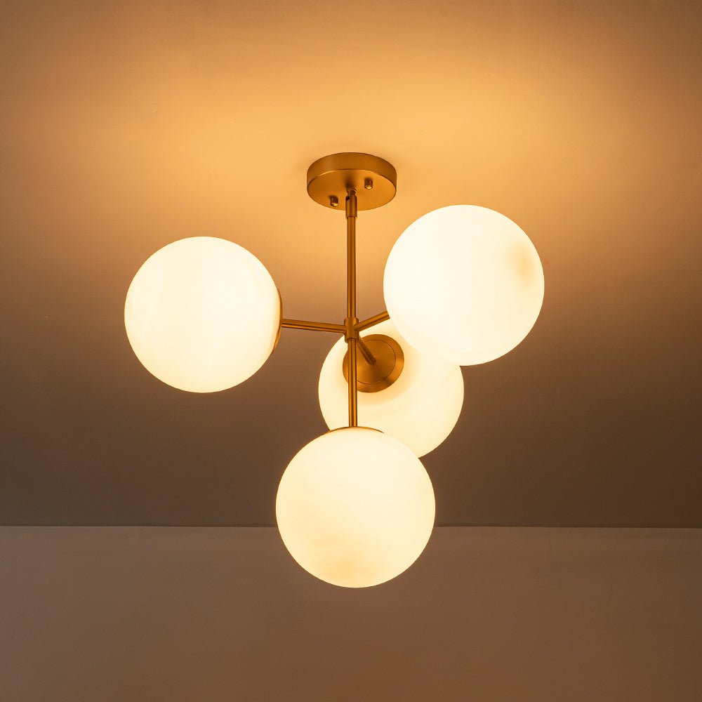 Astria Minimalist Opal Glass Semi Flush Chandelier - Lamp Copper