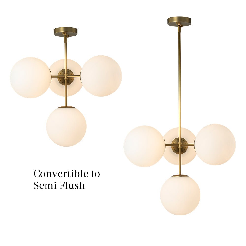 Astria Minimalist Opal Glass Semi Flush Chandelier - Lamp Copper