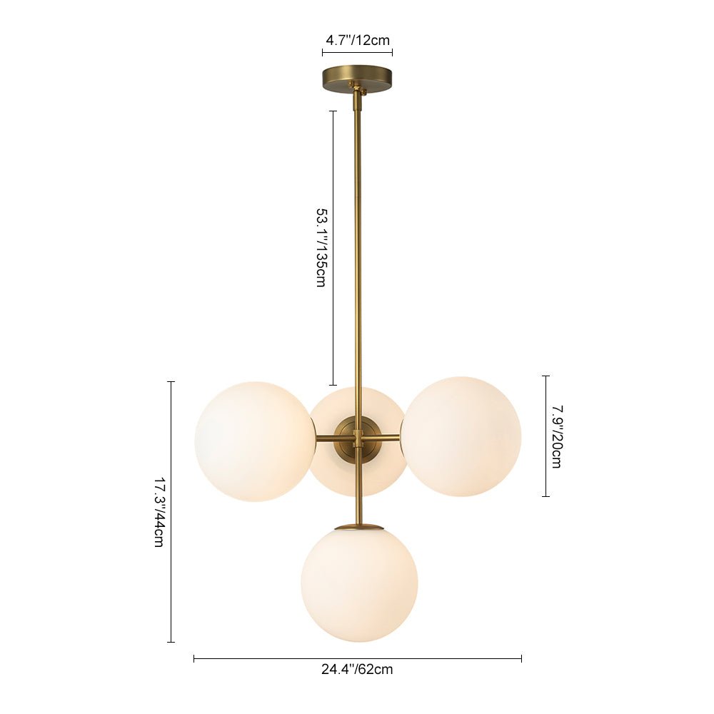 Astria Minimalist Opal Glass Semi Flush Chandelier - Lamp Copper