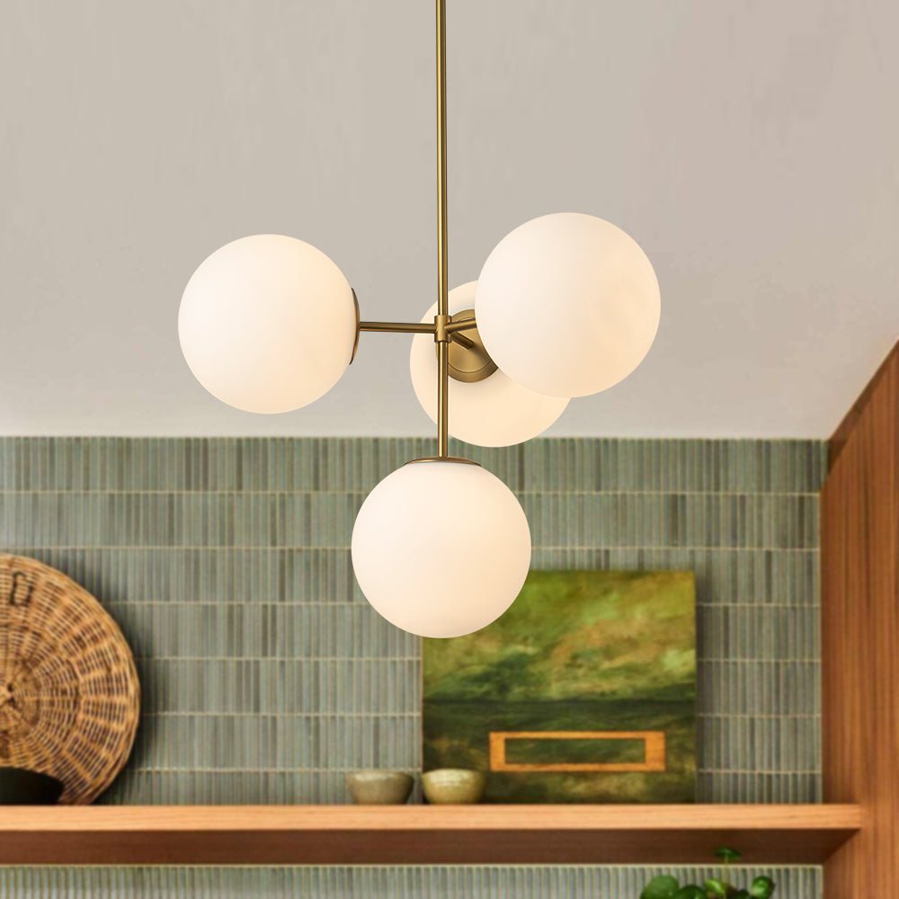 Astria Minimalist Opal Glass Semi Flush Chandelier - Lamp Copper