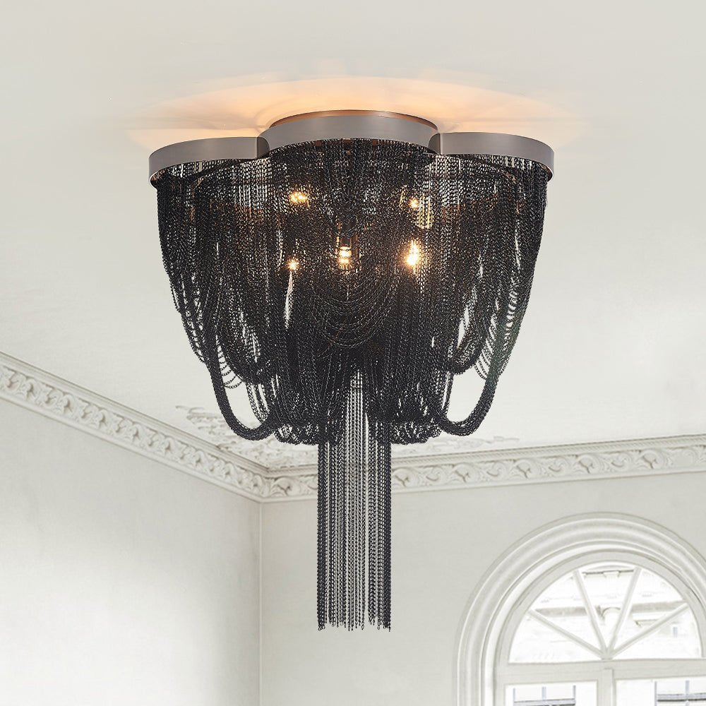 Plotuva Metal Empire Chain Tassel Flush Mount Ceiling Light - Lamp Copper