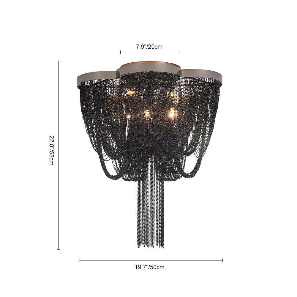 Plotuva Metal Empire Chain Tassel Flush Mount Ceiling Light - Lamp Copper