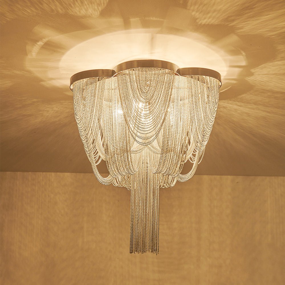Plotuva Metal Empire Chain Tassel Flush Mount Ceiling Light - Lamp Copper