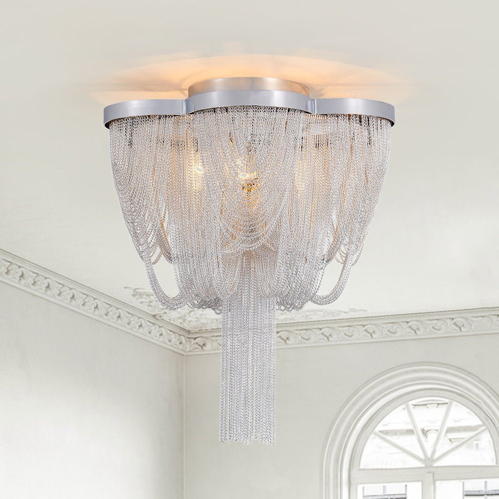 Plotuva Metal Empire Chain Tassel Flush Mount Ceiling Light - Lamp Copper