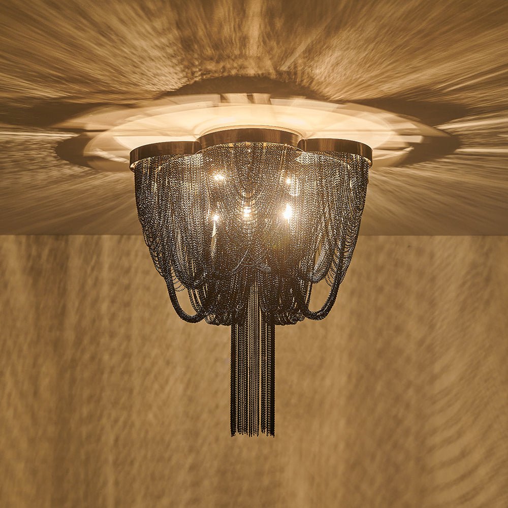 Plotuva Metal Empire Chain Tassel Flush Mount Ceiling Light - Lamp Copper