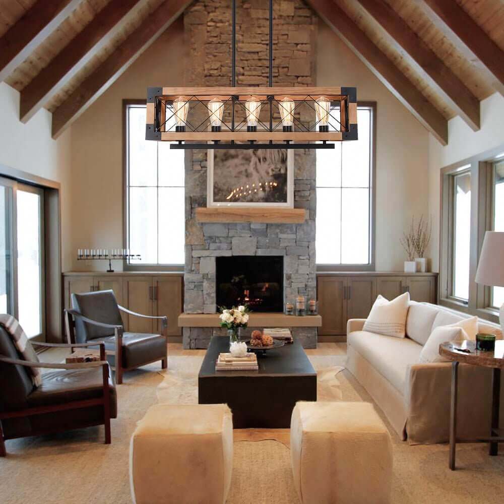 Astora Modern Metal Wood Chandelier - Lamp Copper