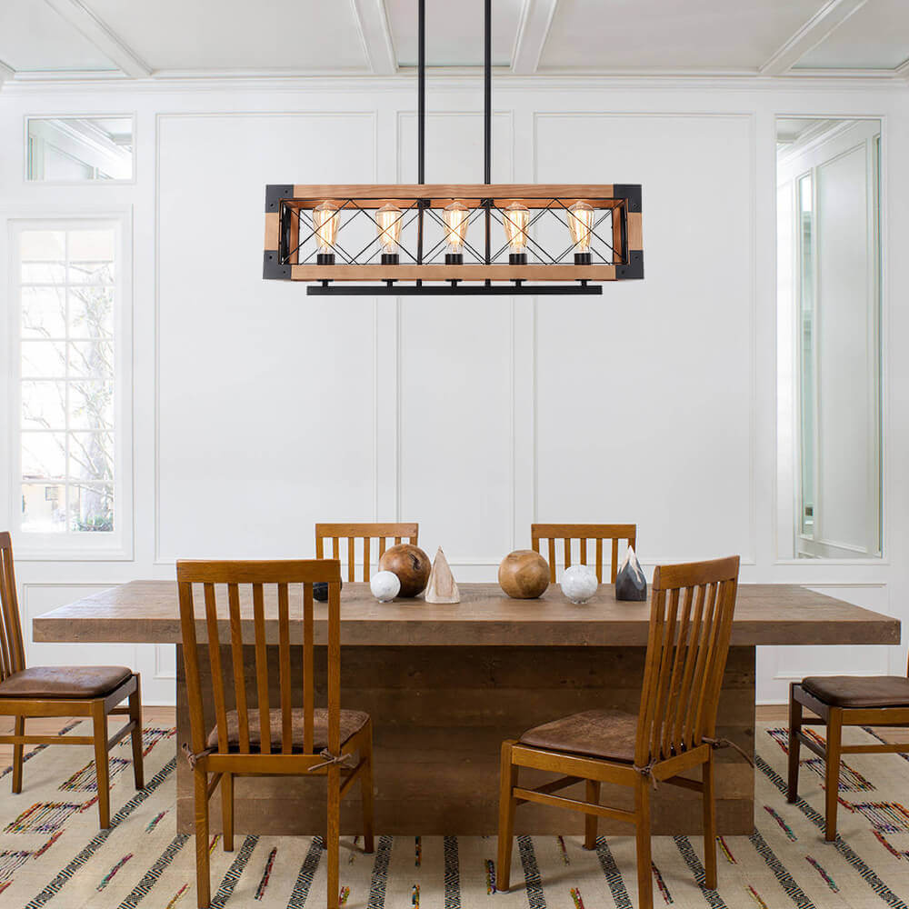 Astora Modern Metal Wood Chandelier - Lamp Copper
