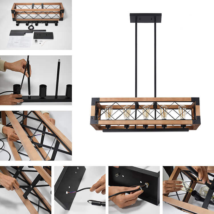 Astora Modern Metal Wood Chandelier - Lamp Copper