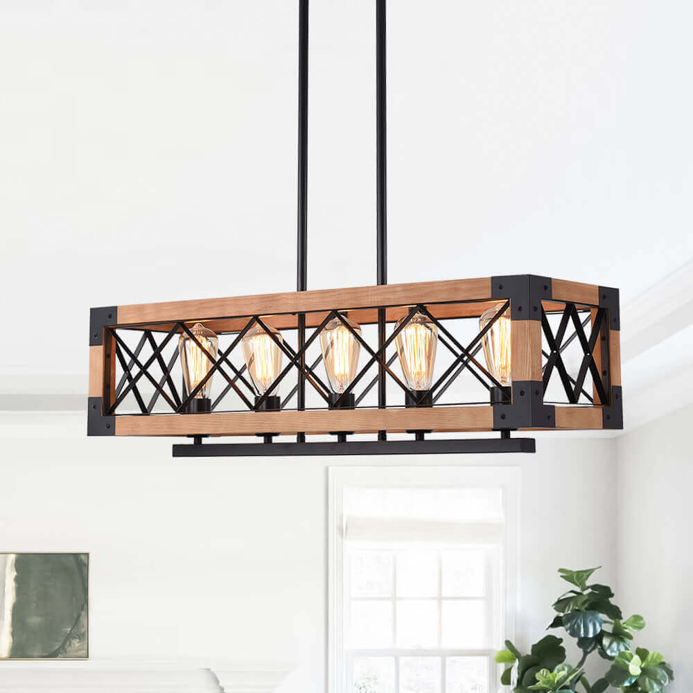 Astora Modern Metal Wood Chandelier - Lamp Copper