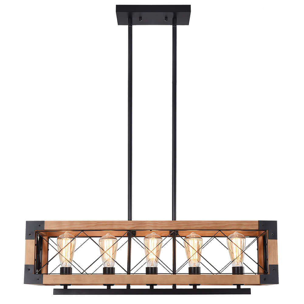 Astora Modern Metal Wood Chandelier - Lamp Copper