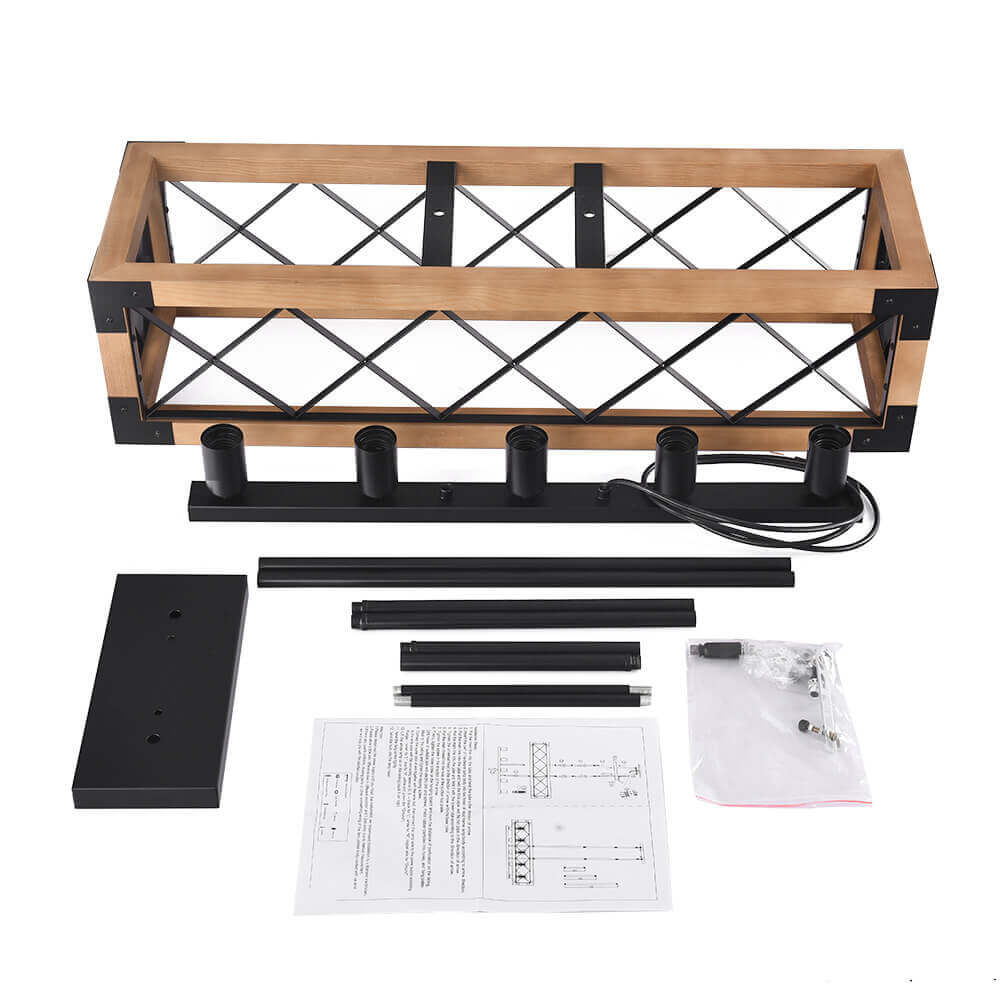 Astora Modern Metal Wood Chandelier - Lamp Copper