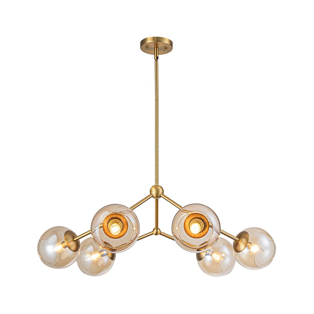 Eirikuvum Globe Branch Sputnik Amber Glass Chandelier - Lamp Copper