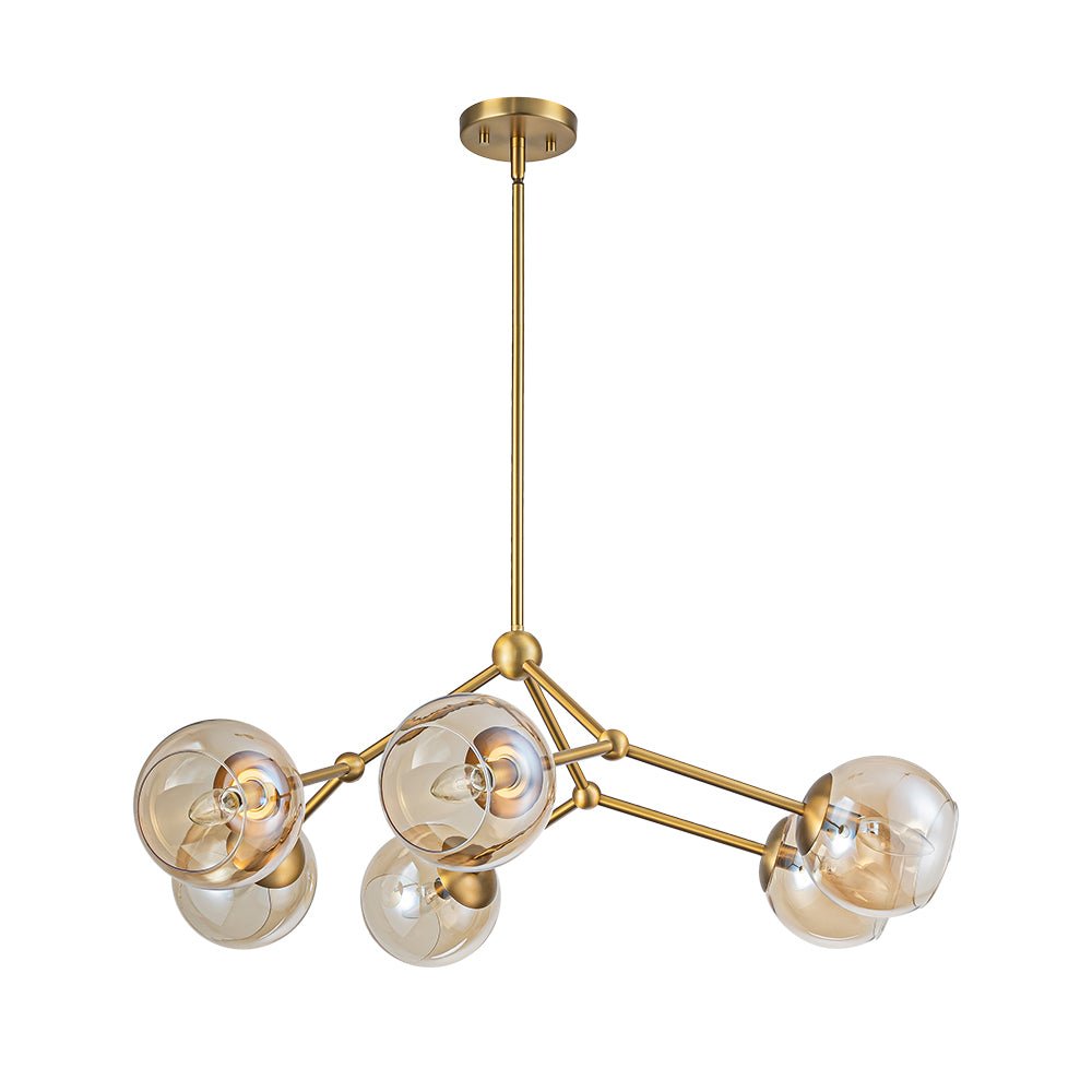 Eirikuvum Globe Branch Sputnik Amber Glass Chandelier - Lamp Copper