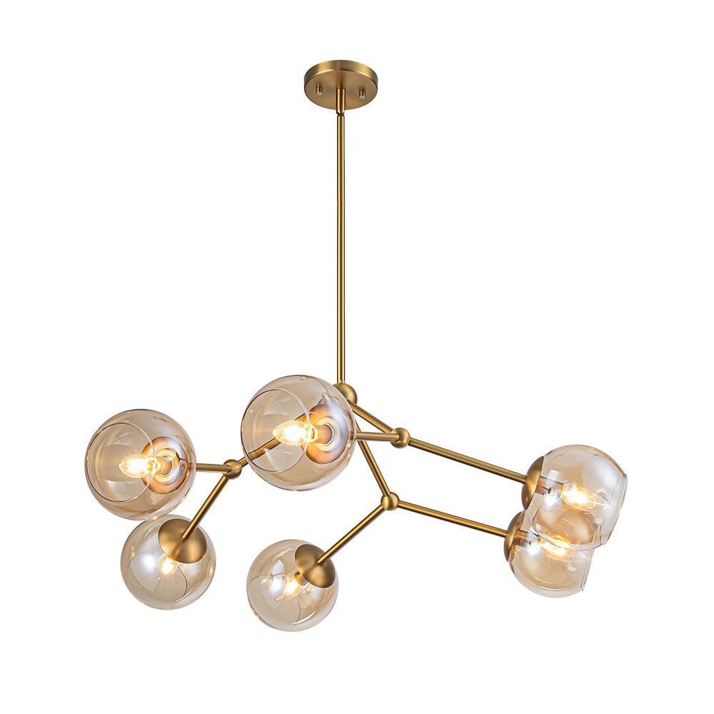 Eirikuvum Globe Branch Sputnik Amber Glass Chandelier - Lamp Copper