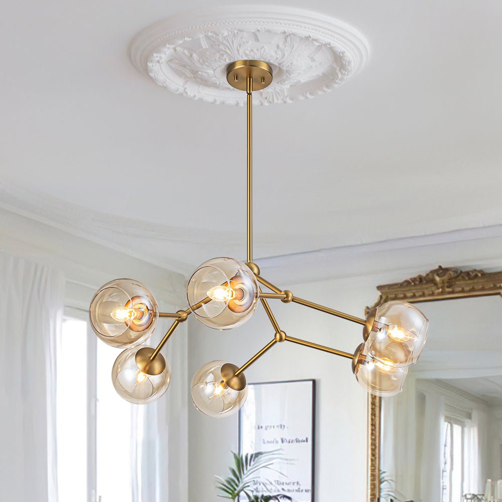 Eirikuvum Globe Branch Sputnik Amber Glass Chandelier - Lamp Copper