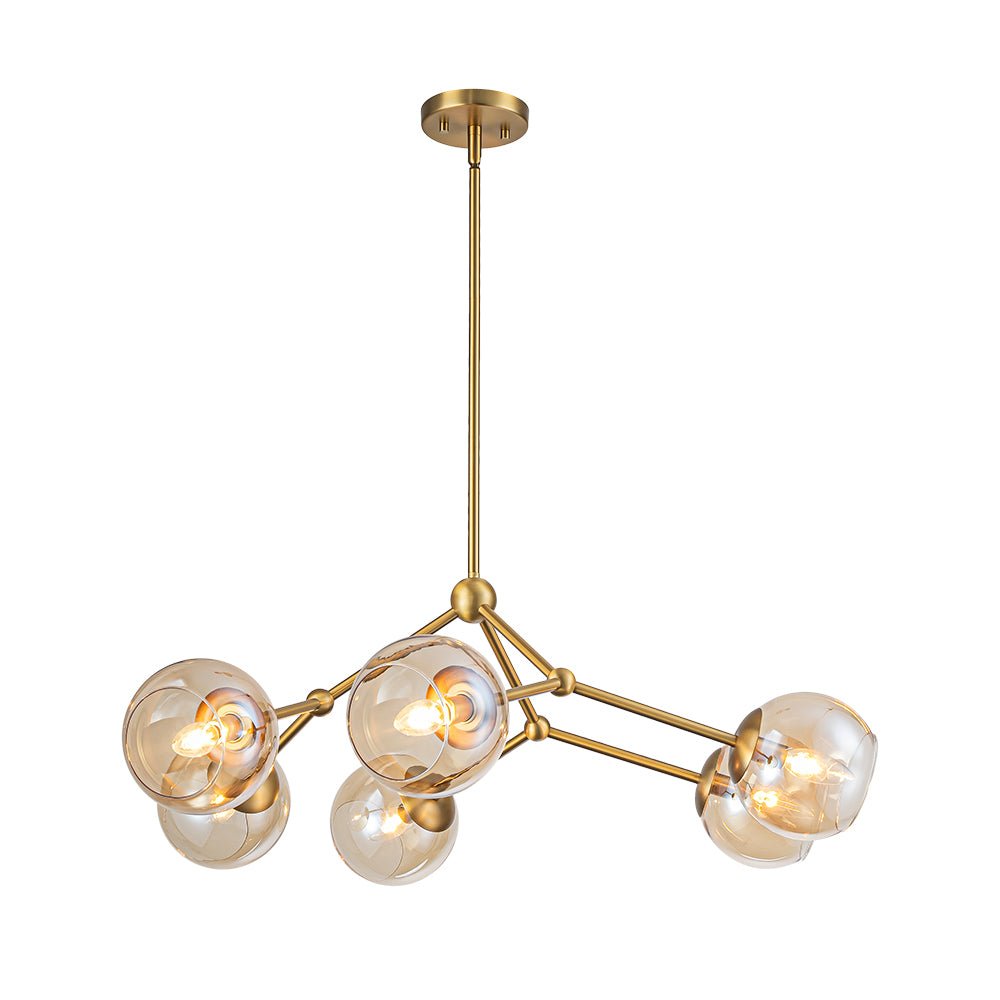 Eirikuvum Globe Branch Sputnik Amber Glass Chandelier - Lamp Copper