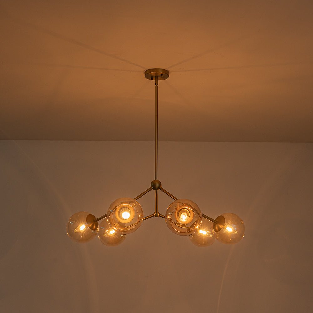 Eirikuvum Globe Branch Sputnik Amber Glass Chandelier - Lamp Copper