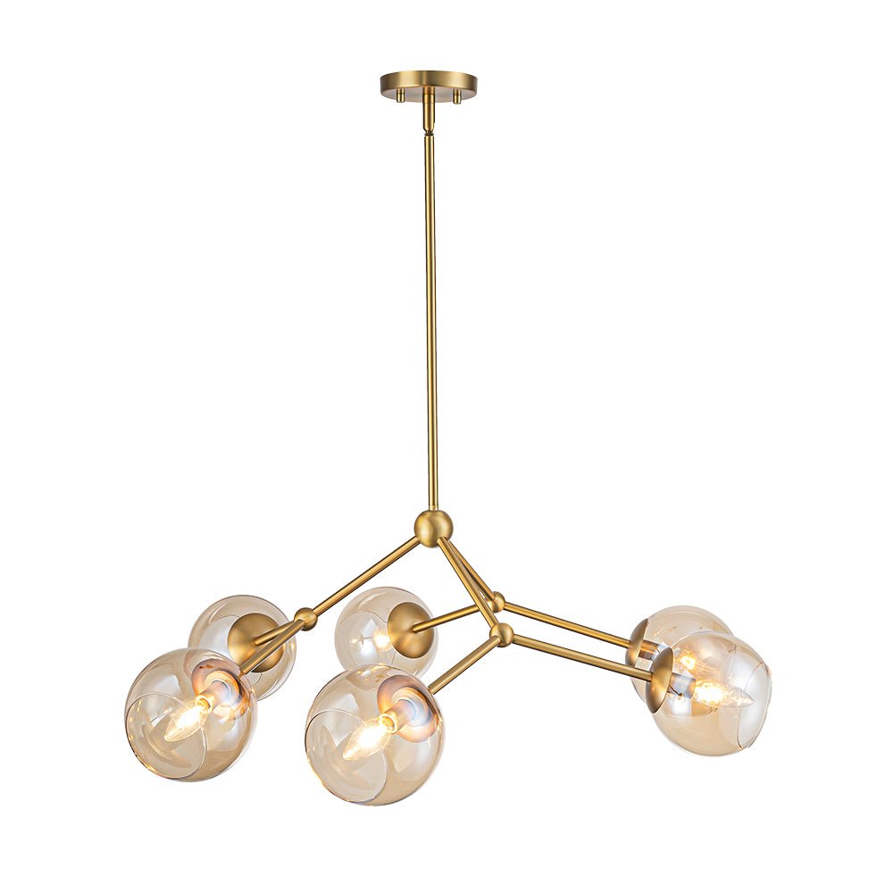 Eirikuvum Globe Branch Sputnik Amber Glass Chandelier - Lamp Copper
