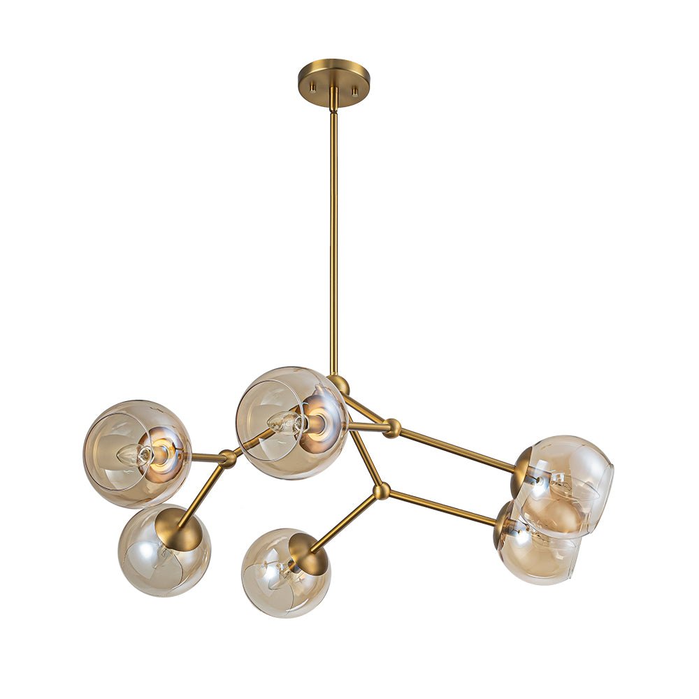 Eirikuvum Globe Branch Sputnik Amber Glass Chandelier - Lamp Copper