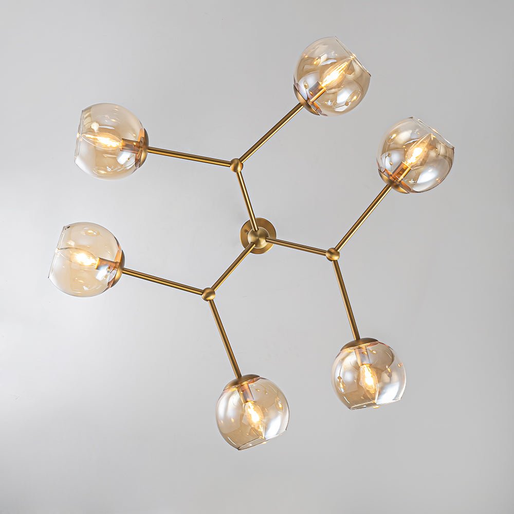 Eirikuvum Globe Branch Sputnik Amber Glass Chandelier - Lamp Copper