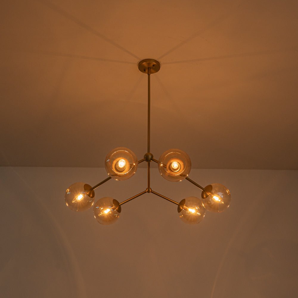 Eirikuvum Globe Branch Sputnik Amber Glass Chandelier - Lamp Copper