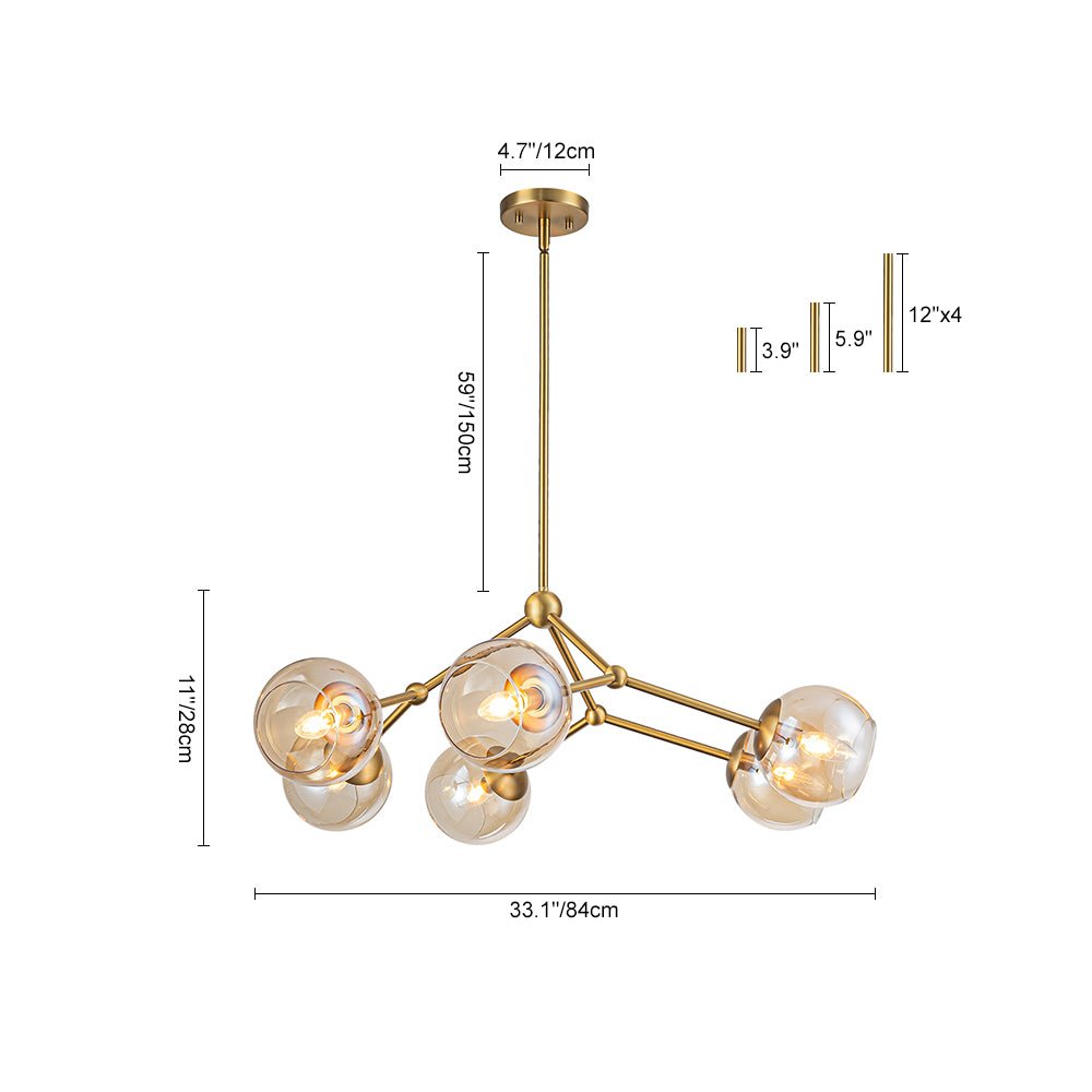 Eirikuvum Globe Branch Sputnik Amber Glass Chandelier - Lamp Copper