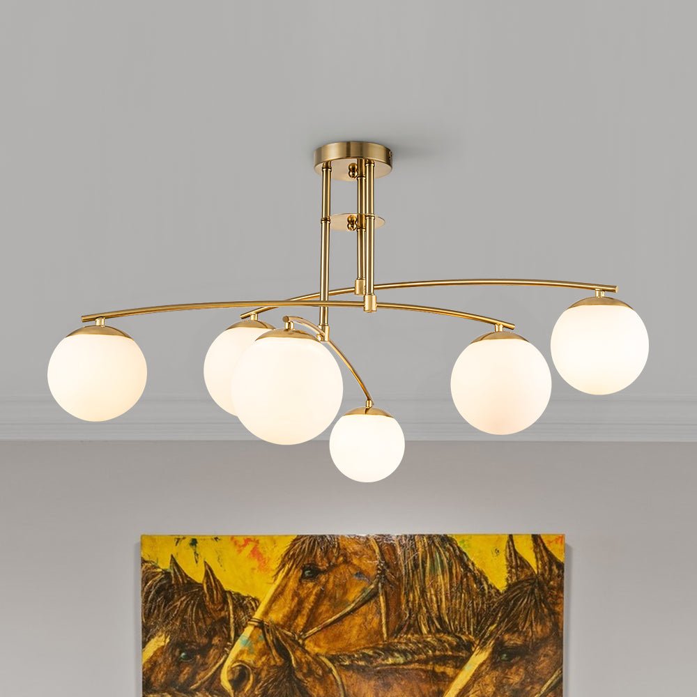 Sifuvix Milky Globe Linear Sputnik Glass Ceiling Light - Lamp Copper