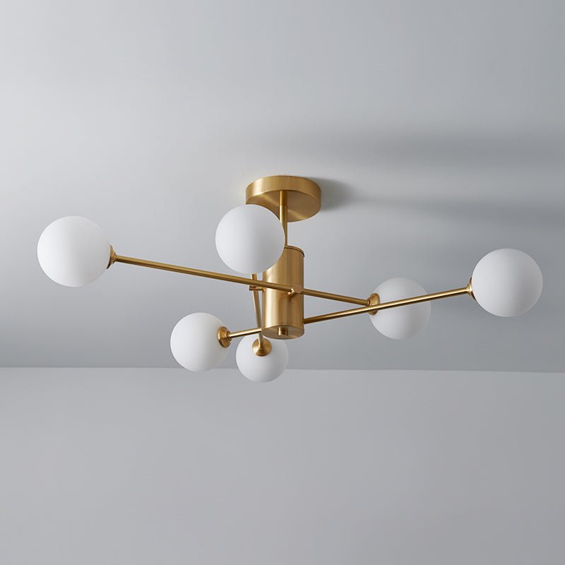 Odin Modern Linear Sputnik Glass Semi Flush Ceiling Light - Lamp Copper